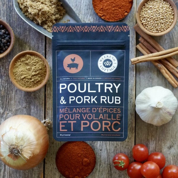 A pouch of POULTRY & PORK RUB seasoning.