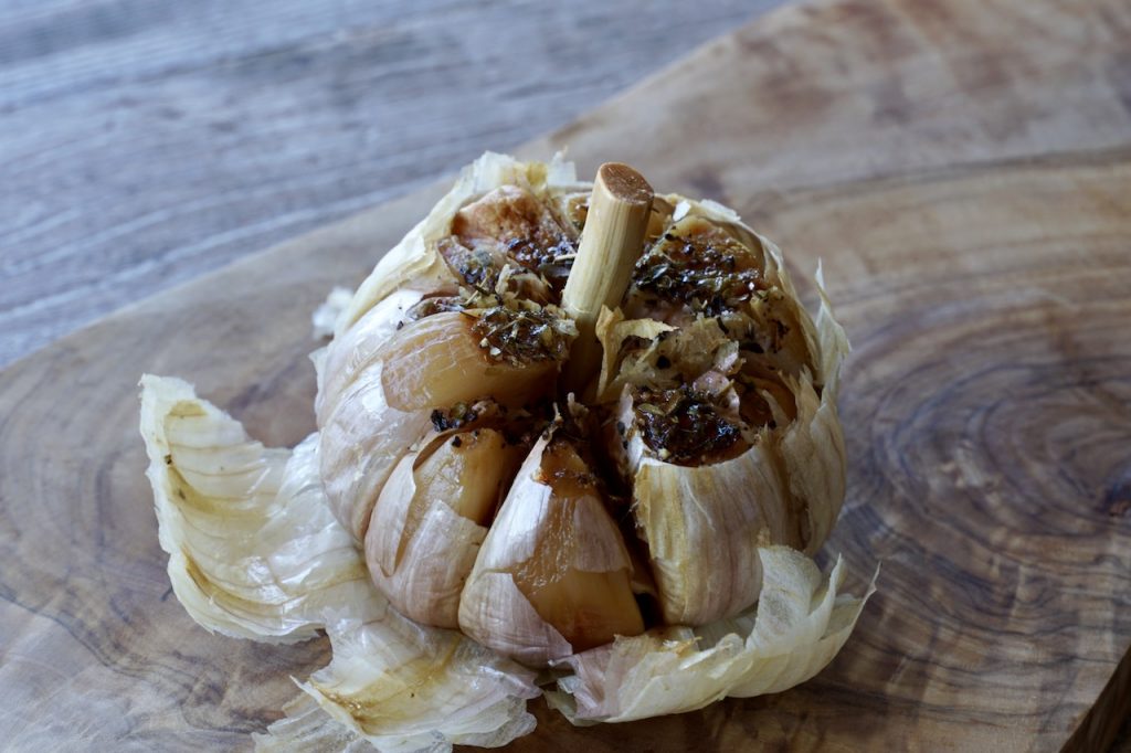 A roasted garlic bulb