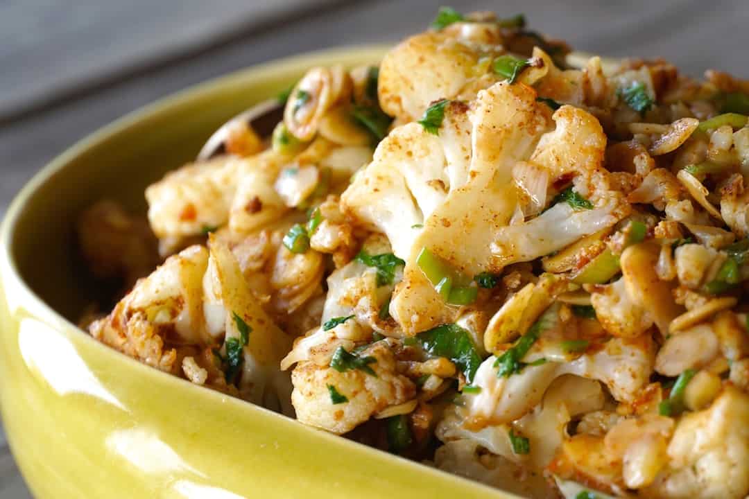 Close up of the spiced cauliflower