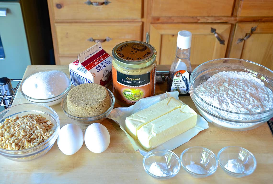 Ingredients for old-fashioned peanut butter cookies