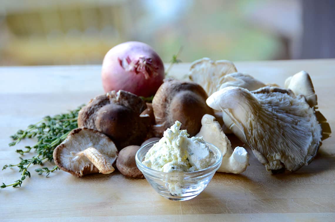 Wild mushrooms, shallots, thyme and herbed cream cheese