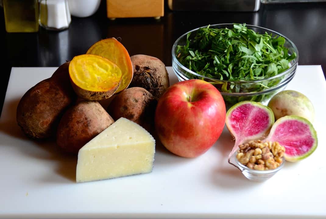 Ingredients for thew roasted beet salad
