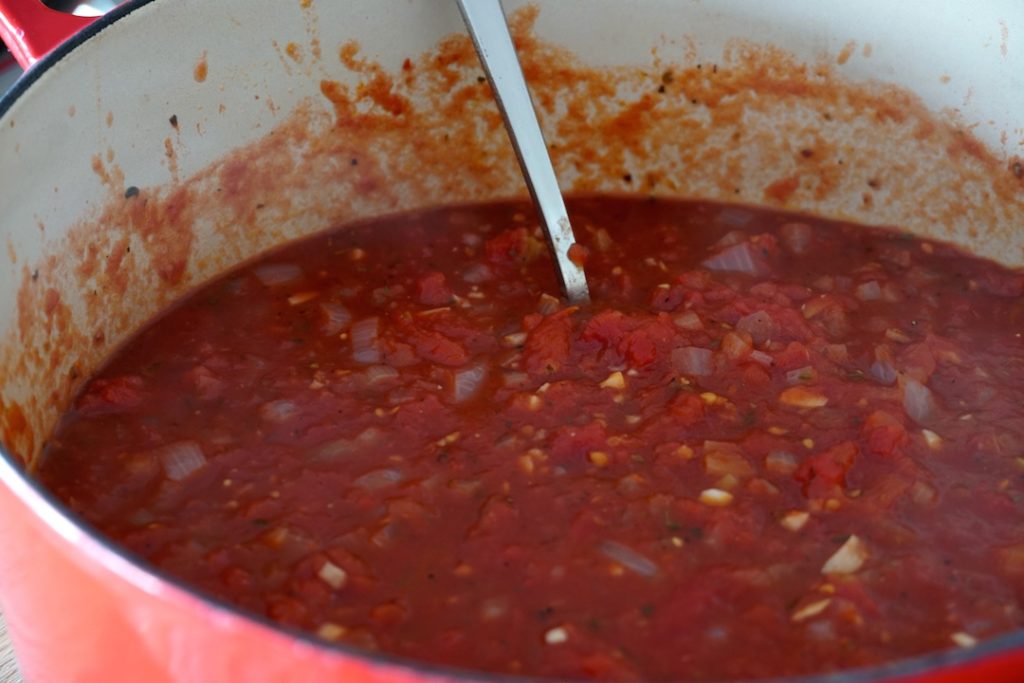 A rich tomato sauce ready to be served