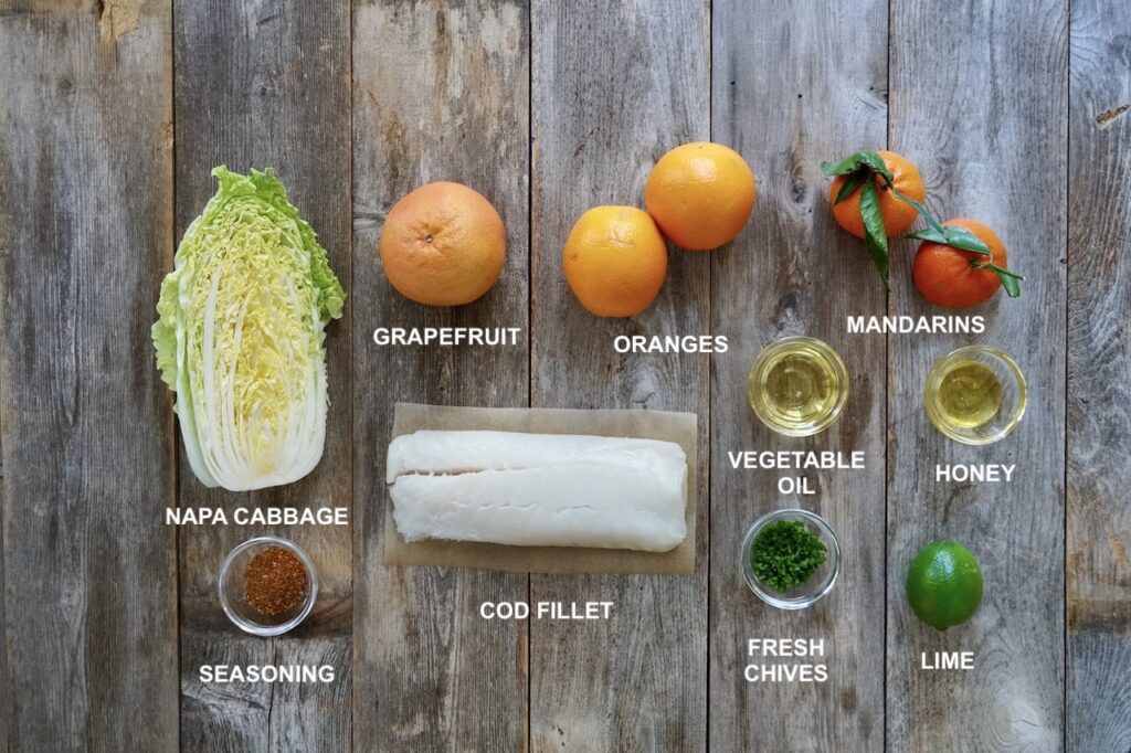 A photo of the ingredients needed to make this baked cod recipe.