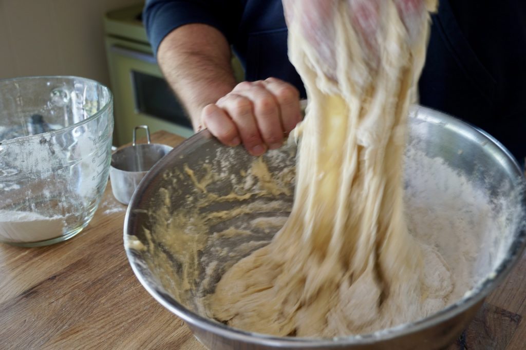 Pulling the dough by hand
