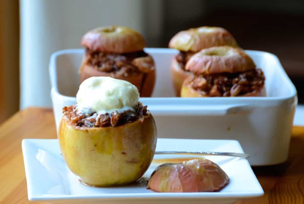 Baked stuffed apples topped with homemade vanilla ice cream!