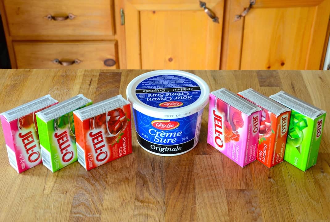 Ingredients for the layered jello salad dessert