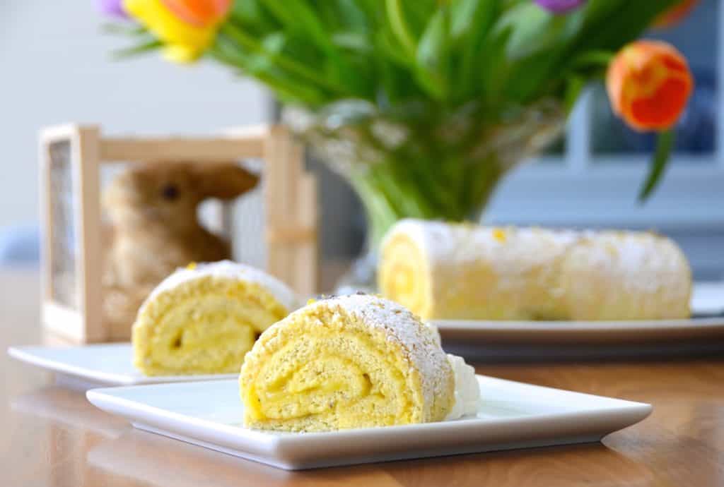 Slices of the Lemon Jelly Roll Recipe served as a dessert course