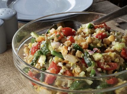 Healthy cottage salad recipe served in a big bowl