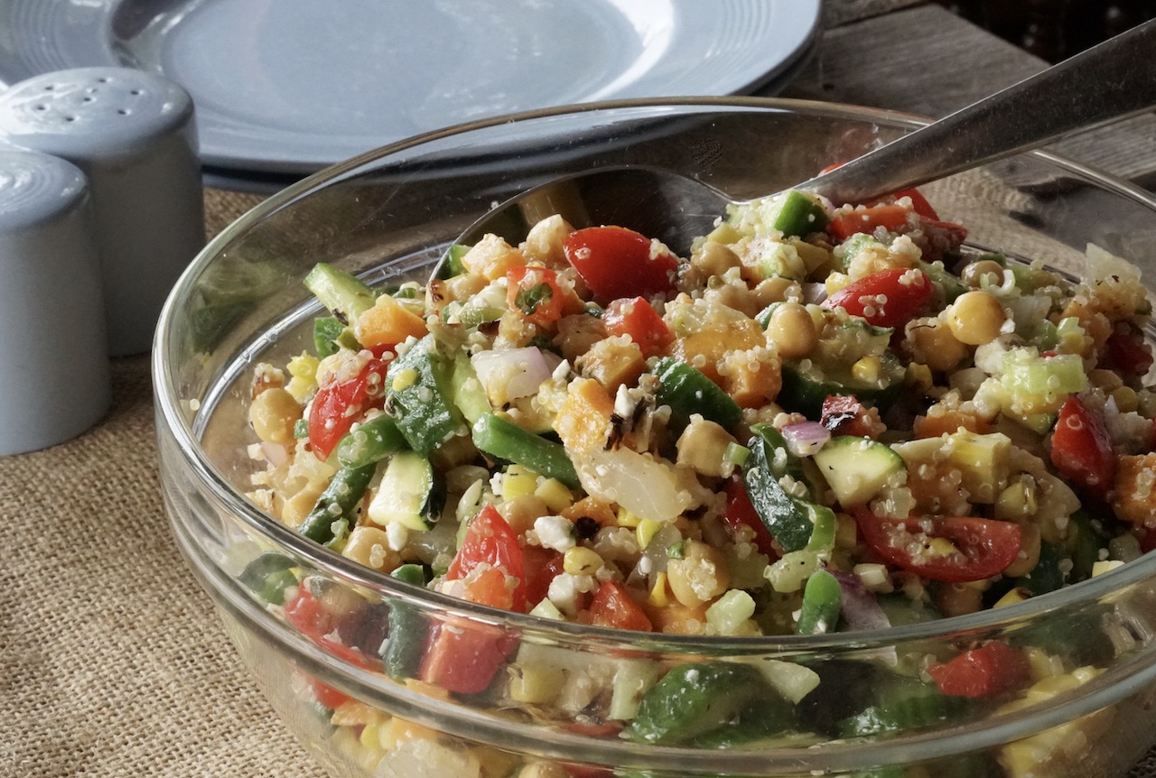 Healthy cottage salad recipe served in a big bowl