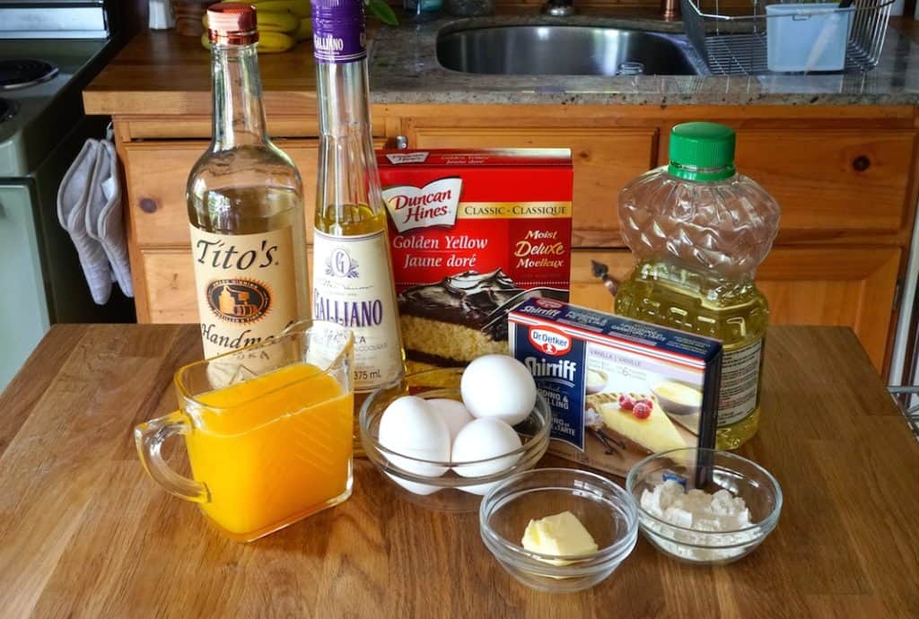 Ingredients for a Harvey Wallbanger Cake