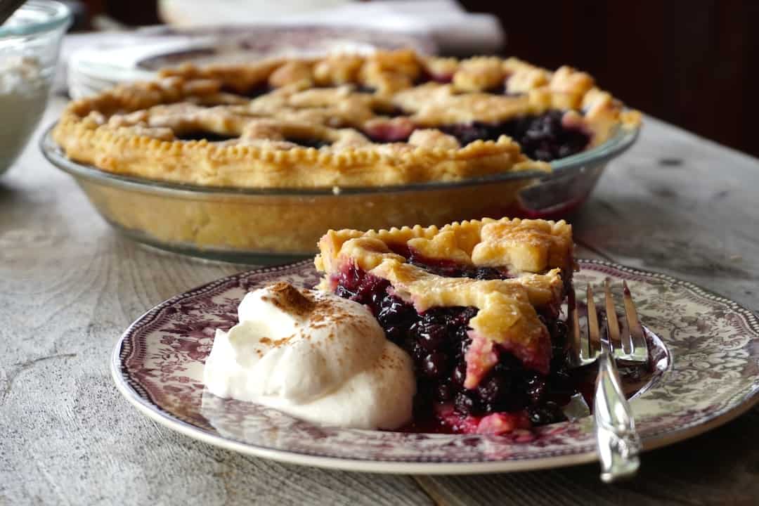 Wild Blueberry Pie served with whipped cream