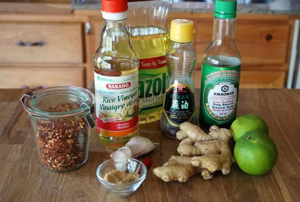 Ingredients for vinaigrette used to dress the Grilled Shrimp Salad
