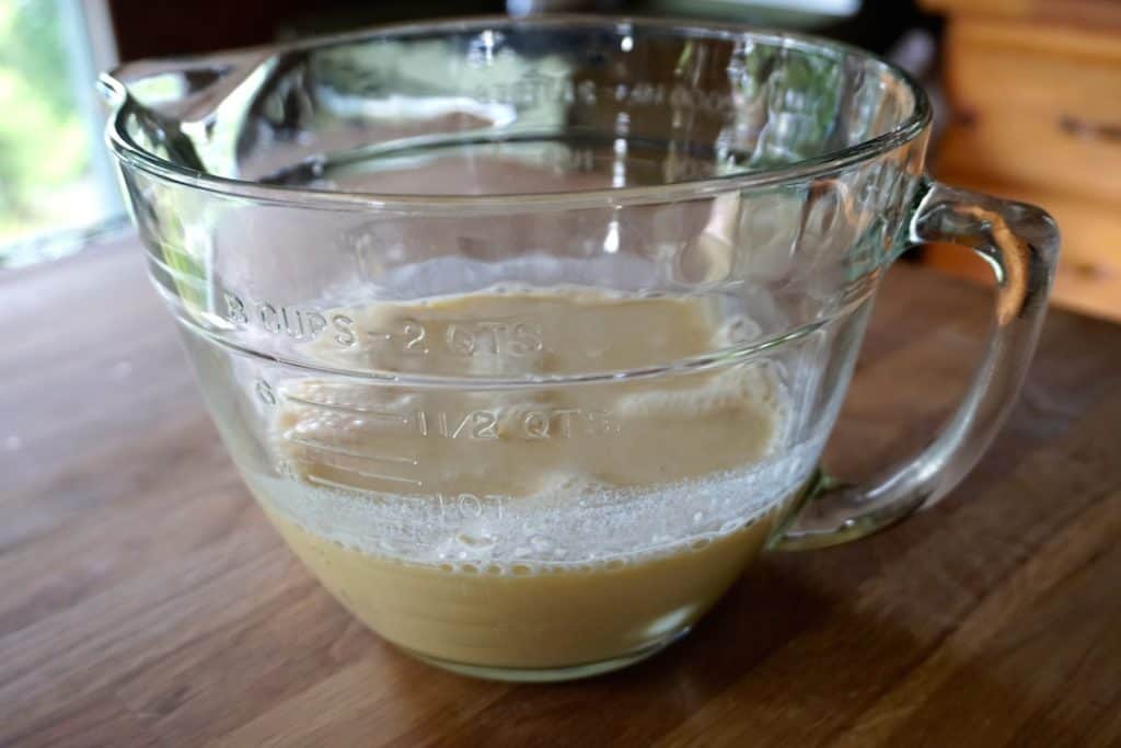 Creamy custard to be added to the baking dish