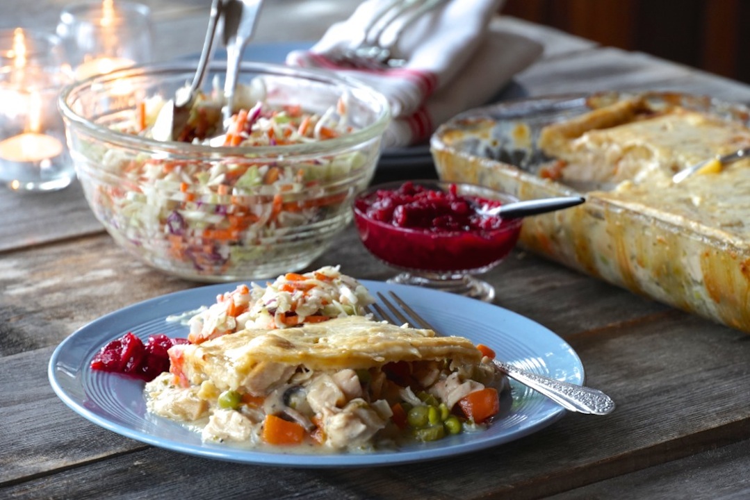 Turkey Pot Pies can also be made like this, in one large casserole