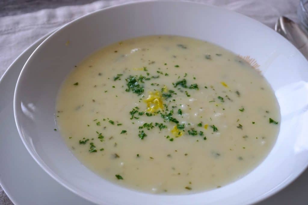 A bowl of delicious Avgolemono Soup
