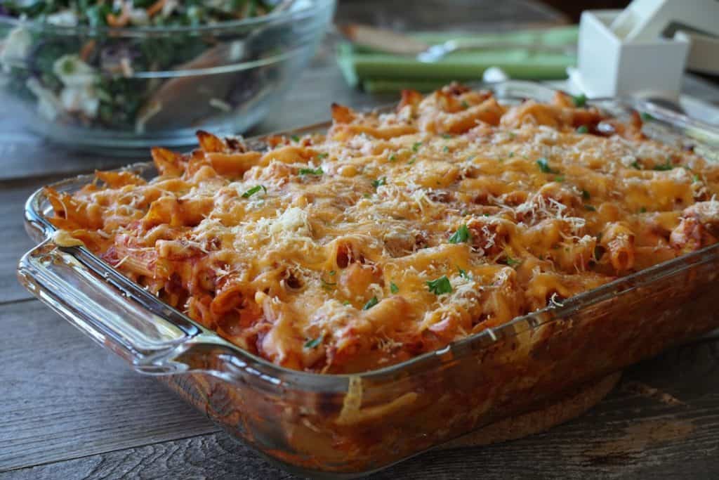 Tomato Chicken Pasta Bake fresh out of the oven