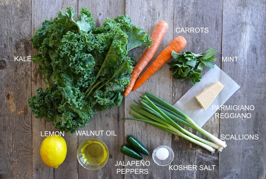 Ingredients for the Kale Carrol & Parmesan Salad