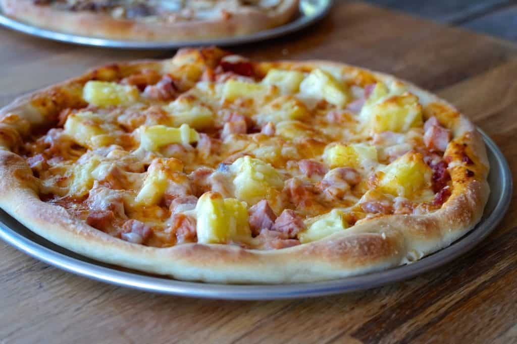 Hawaiian pizza fresh out of the oven