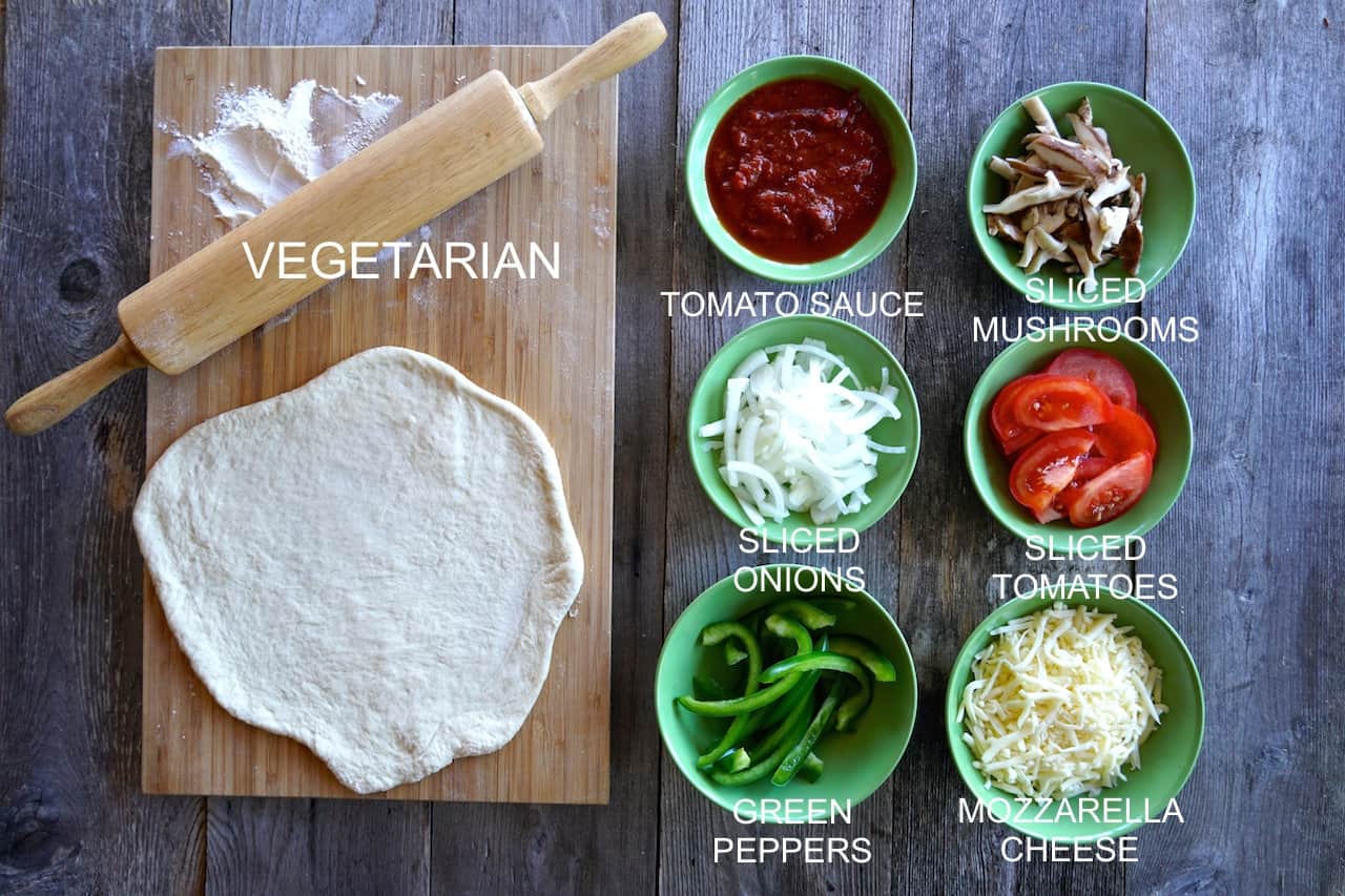 Ingredients for a vegetarian pizza