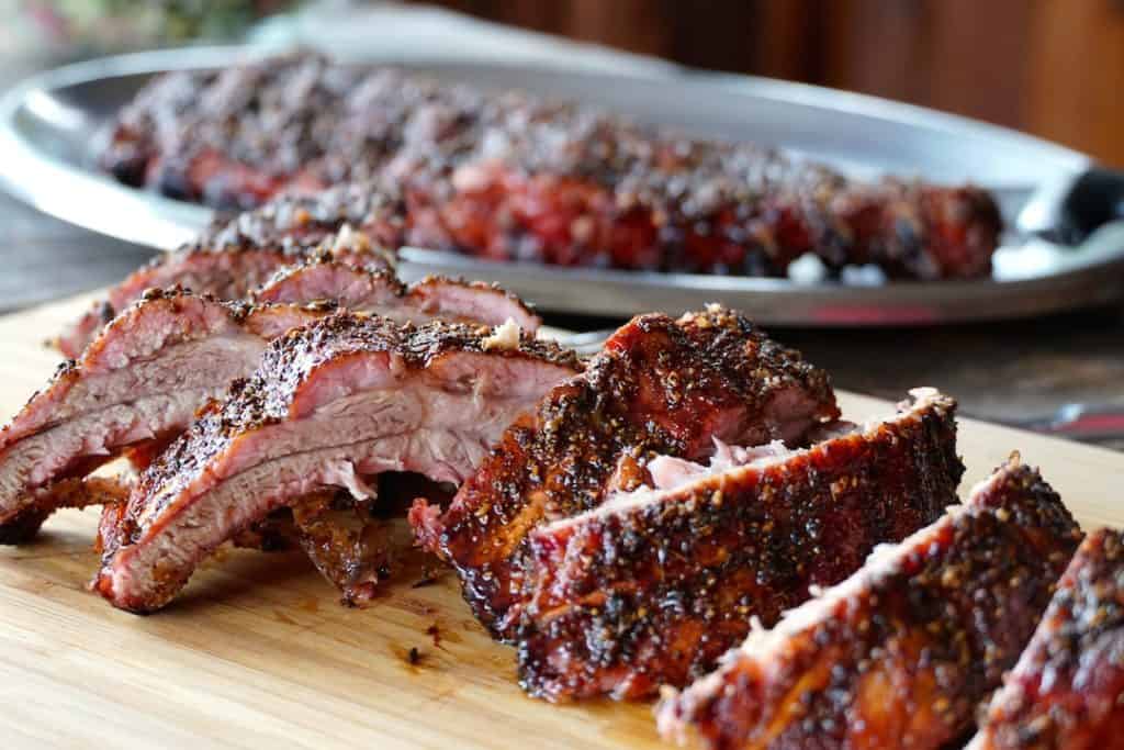 Grilled ribs sliced and ready to be enjoyed