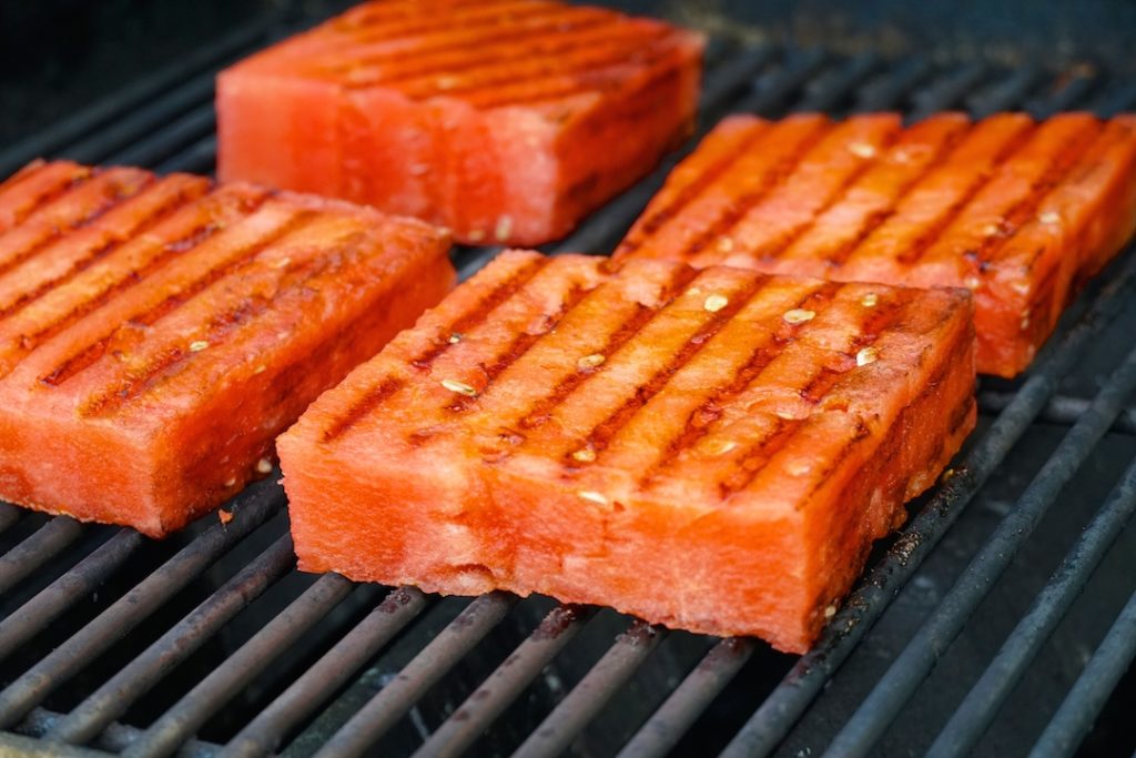 Squares of watermelon on the grill