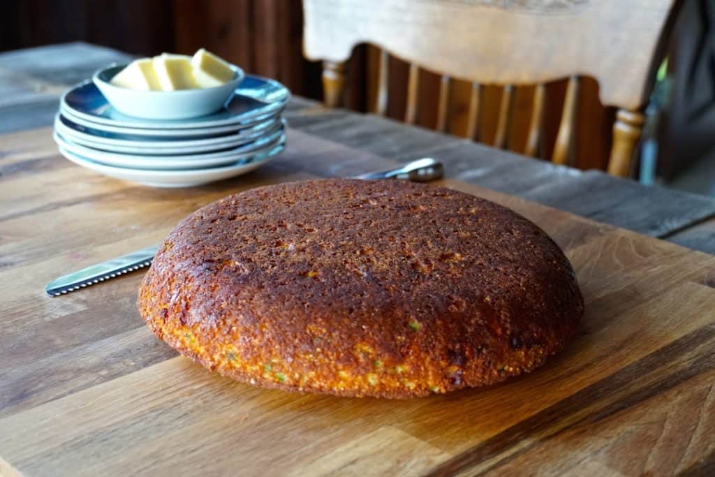 Skillet Cornbread Recipe inverted out of the pan