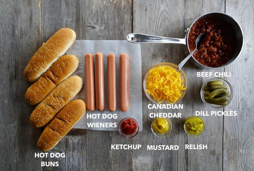 Ingredients for the County Fare hot dog