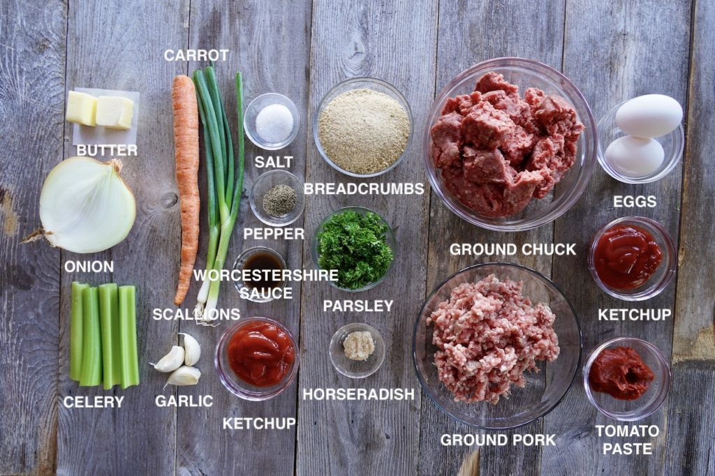 Ingredients for our homemade meatloaf recipe