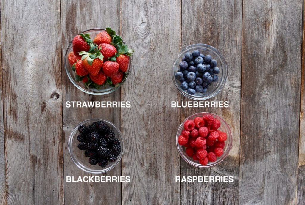 Blueberries, raspberries, strawberries and blackberries.