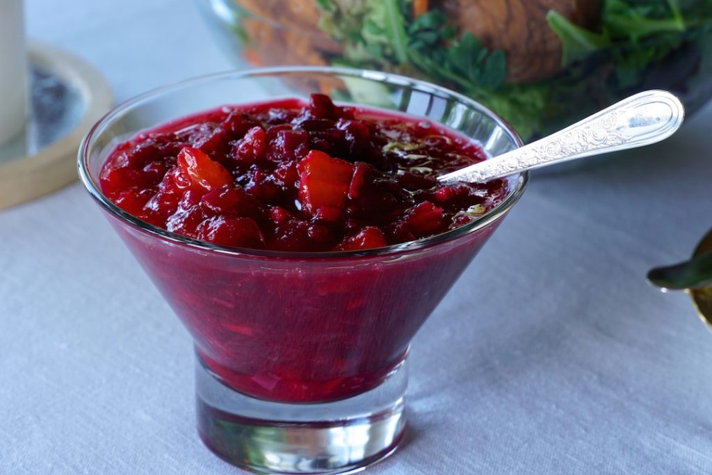 Cranberry sauce served in a bowl for the sandwiches