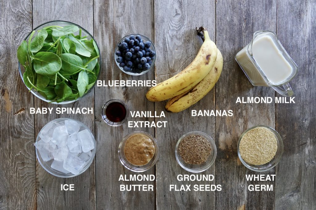 Ingredients for Spinach Blueberry and Banana Smoothie