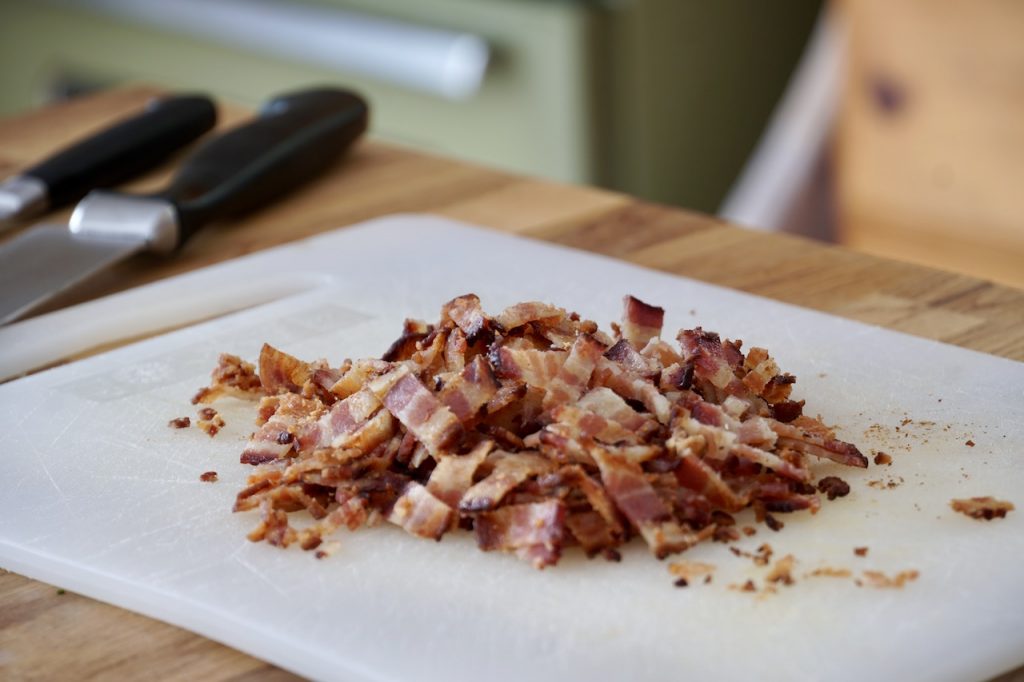 Crispy bacon chopped for the salad