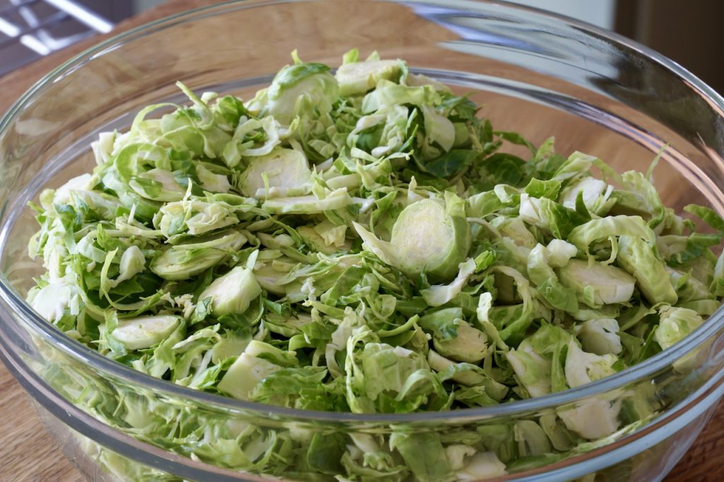 The thinly chopped Brussels sprouts
