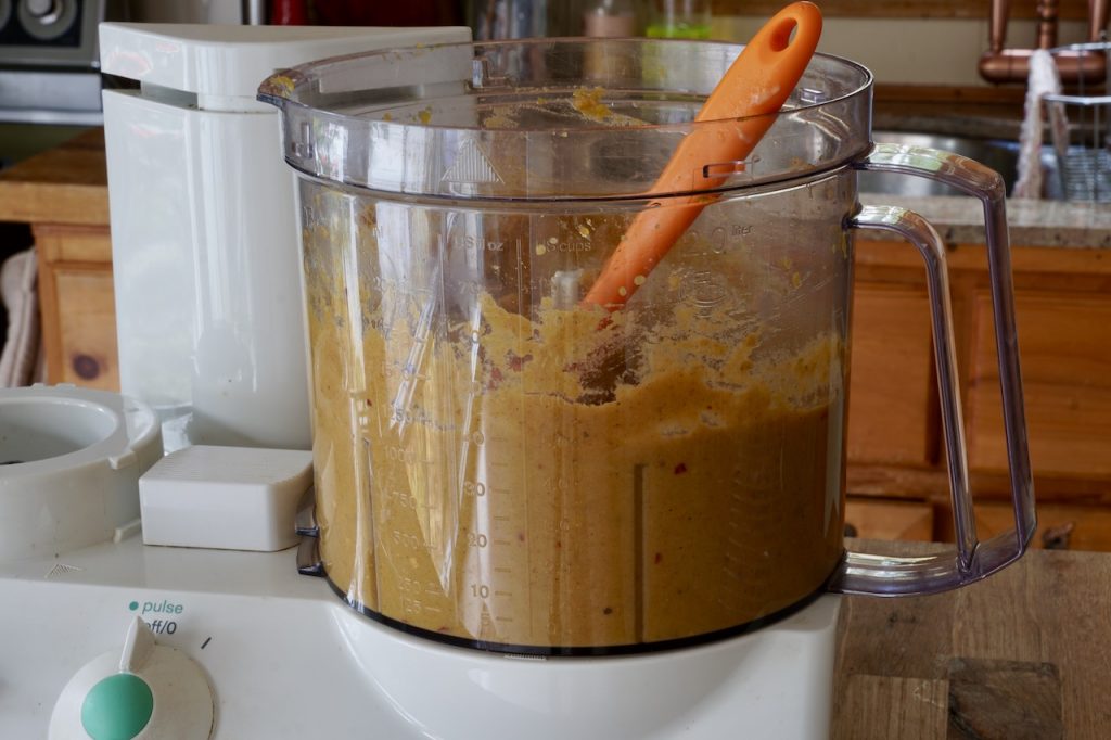 The hummus recipe blended in a food processor