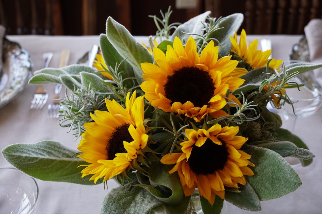 The table arrangement made using fresh sunflowers