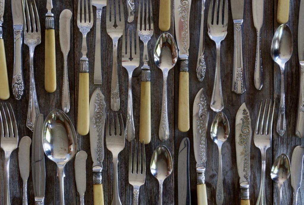 Mismatched flatware for the Fall Holiday Table