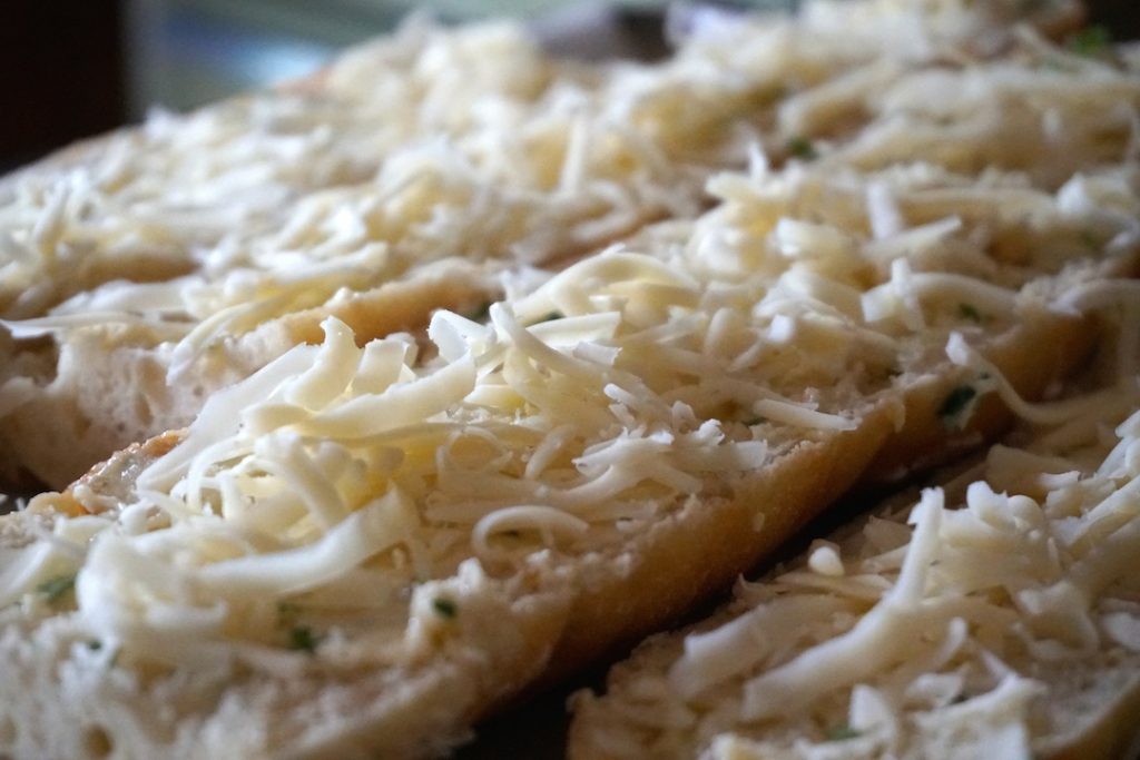 The baguettes with the grated cheese