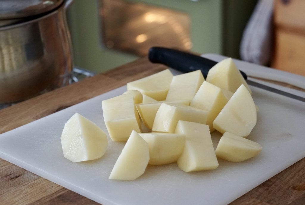 The potatoes cut into chunks