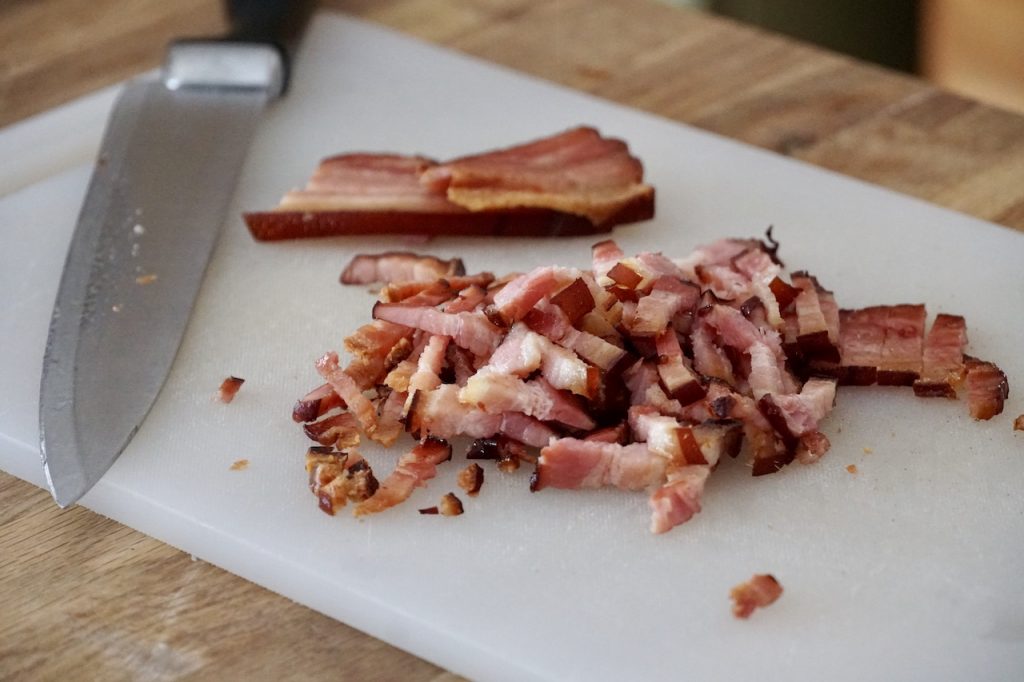 Crispy bacon chopped for the salad