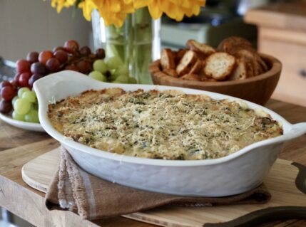 Spinach Artichoke Cheese Dip fresh out of the oven