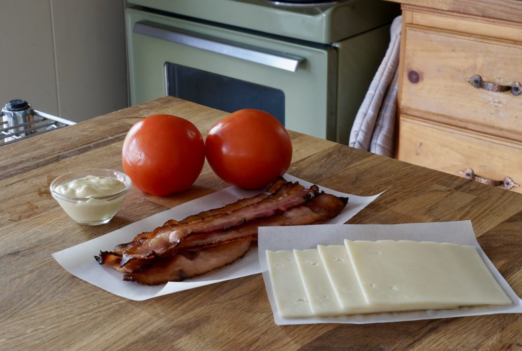 Dijon-mayo, Swiss cheese, crispy bacon and tomatoes for the tuna melts