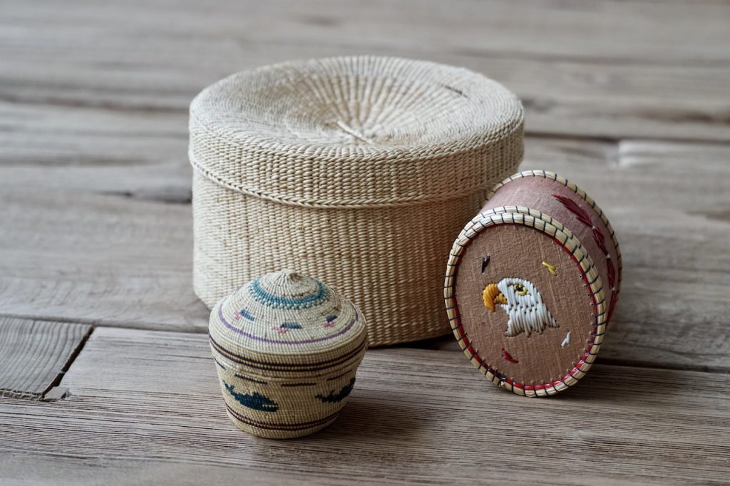 Woven baskets made from sweetgrass