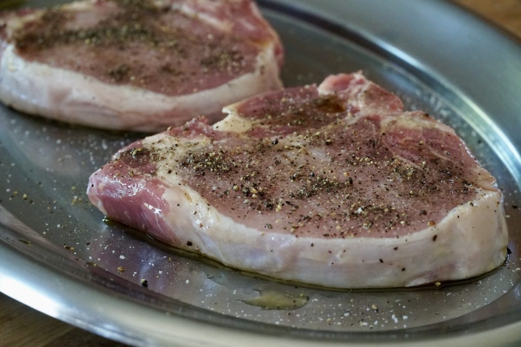 The chops brushed with olive oil and a sprinkle of salt and pepper
