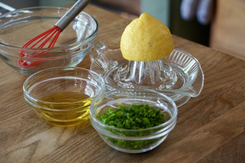 Ingredients for our lemon-chive vinaigrette