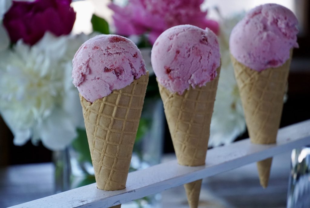 Homemade strawberry rhubarb ice cream
