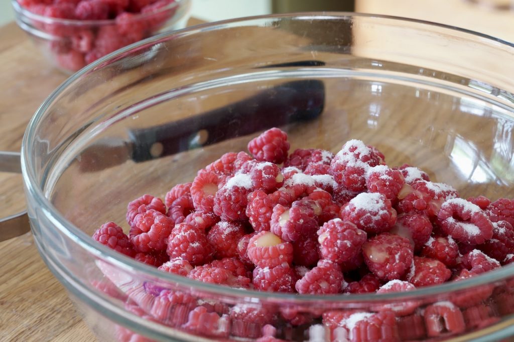 Raspberries sprinkled with sugar