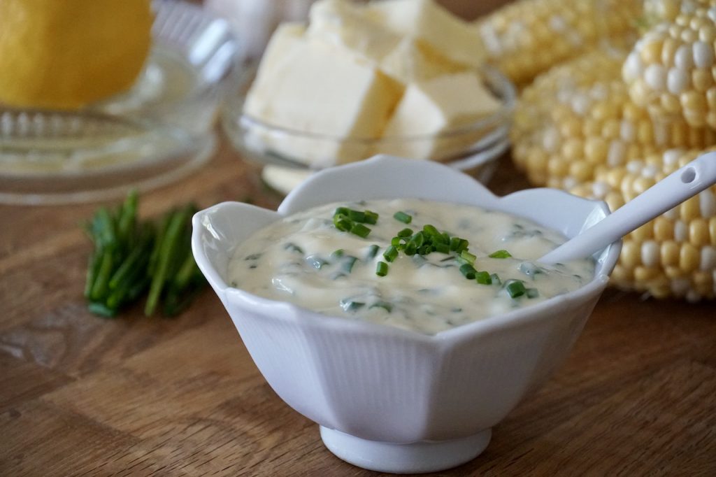 Herbed garlic mayo served in a small bowl