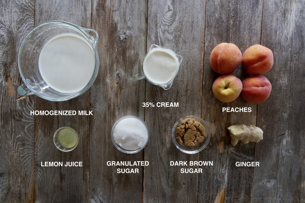 Ingredients for Homemade Peach-Ginger Ice Cream