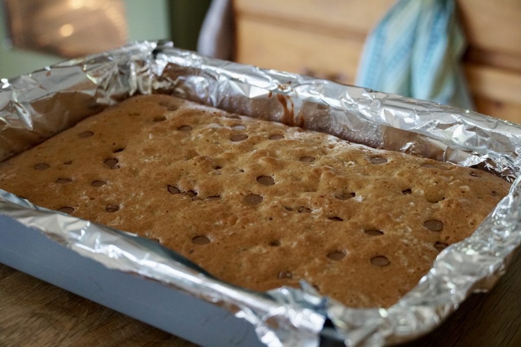 Freshly baked blondies just out of the oven